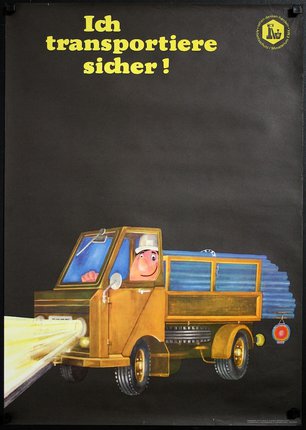 a poster of a truck with a cartoon character