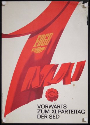 a poster with a red ribbon