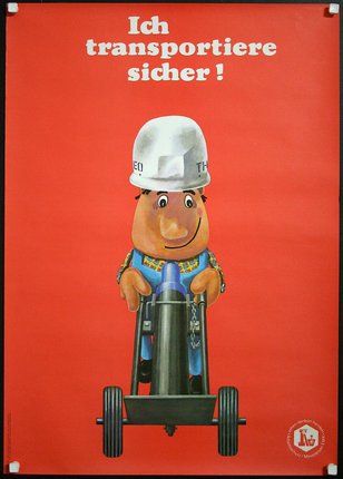 a poster of a cartoon character wearing a white helmet