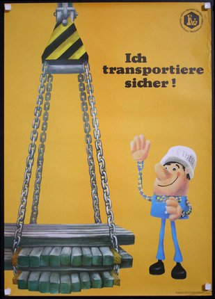 a poster with a cartoon character and a bridge