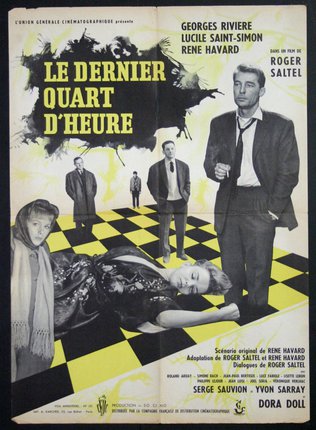 a movie poster of a man lying on a checkered floor