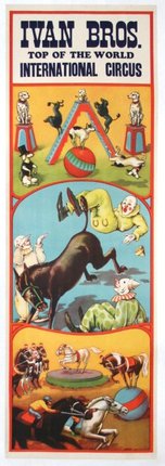 a poster with clowns and a donkey