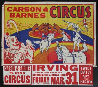 a circus poster with clowns and horses