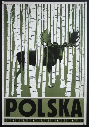 a poster with a moose in the woods