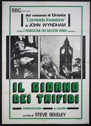 a movie poster with a man holding a guitar and a clock tower
