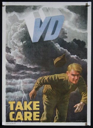 a poster of a man running away from a storm
