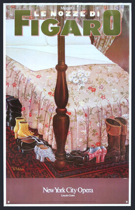 a poster with shoes on the bed
