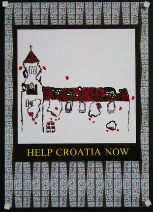 a poster with a drawing of a church