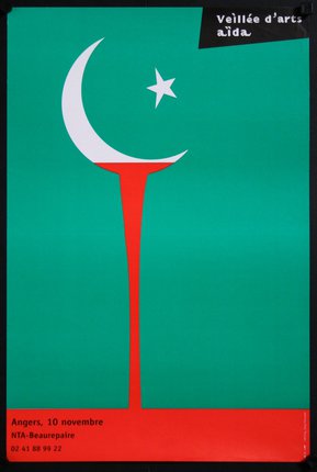 a green and red flag with a white crescent and a star