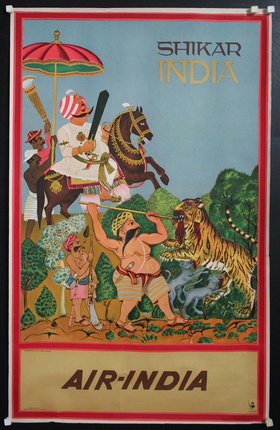 a poster with a picture of a man on a horse and a tiger