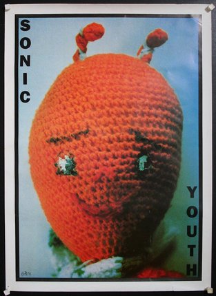 a poster with a knitted face