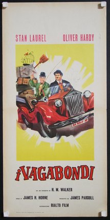 a poster with a group of men riding in a car