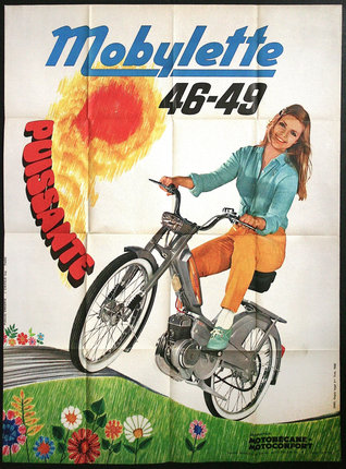 a poster of a woman riding a motorcycle