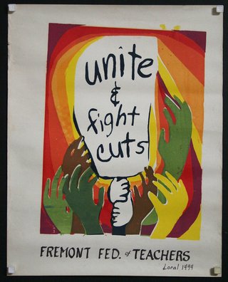 a poster with hands holding a sign