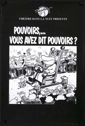 a black and white poster with a cartoon of a man driving a car