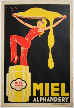 a poster of a woman pouring honey