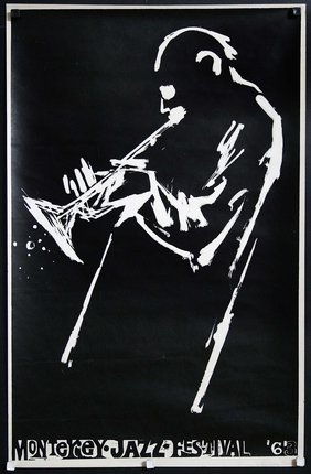 a poster with a man playing a trumpet