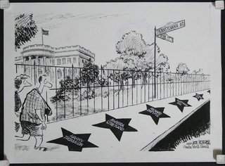 a cartoon of a man walking on a sidewalk with stars