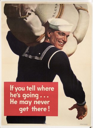 a poster of a sailor carrying a large sack of white objects