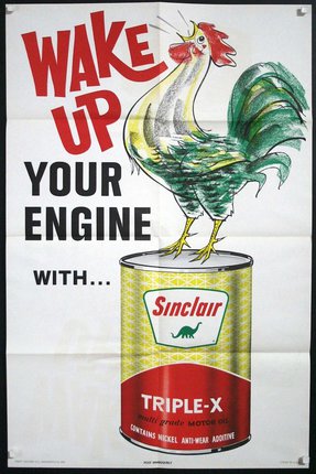 a poster of a rooster on a can