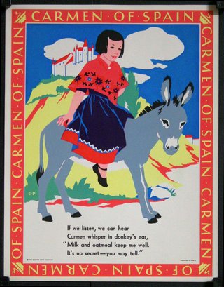 a poster with a girl riding a donkey