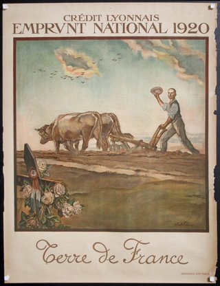a poster of a farmer plowing a field