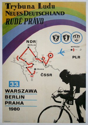 a poster with a map and a man riding a bike
