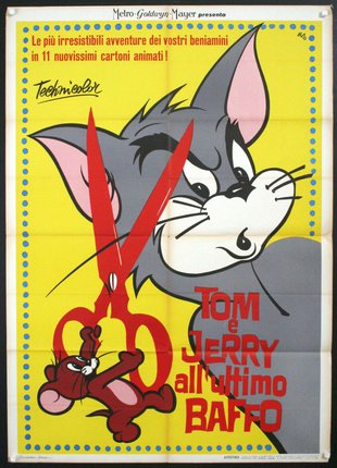 a poster of a cartoon cat holding a pair of scissors
