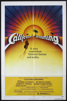 a movie poster with a silhouette of a figure walking with a suitcase toward a sunset.