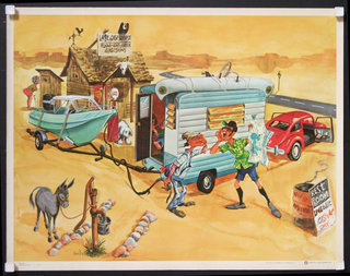 a poster of a caravan and a car