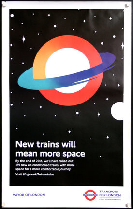 a poster with a circle and rings in space
