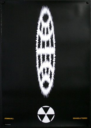 a black and white poster with a black and white design