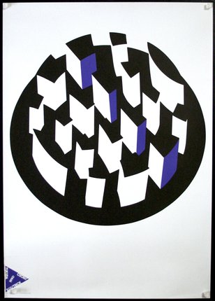 a black and white poster with a circular design