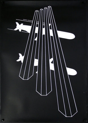 a black and white poster with white lines on it