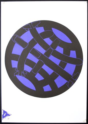 a black and blue circle with black lines