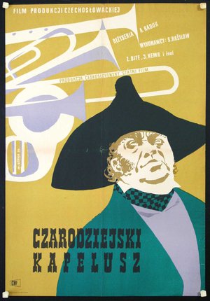 a poster of a man with a hat and trumpet