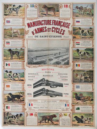 a poster of dogs and rifles
