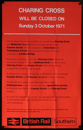 a red poster with black text