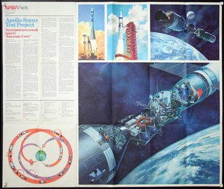 a poster of a rocket and earth