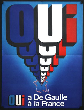 a blue and red poster