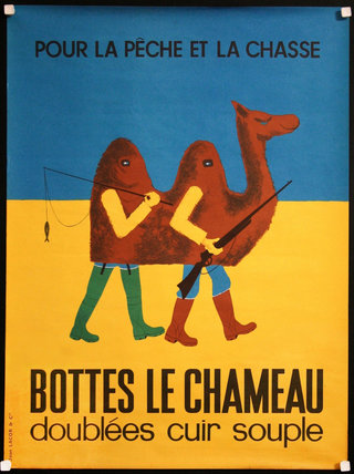 a poster of a camel carrying a gun