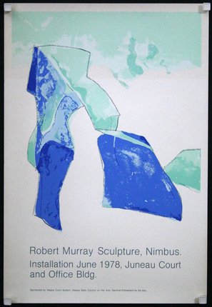 a poster with blue and green pieces