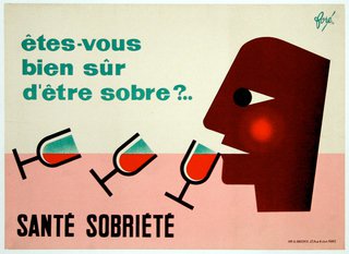 a poster with a person drinking wine