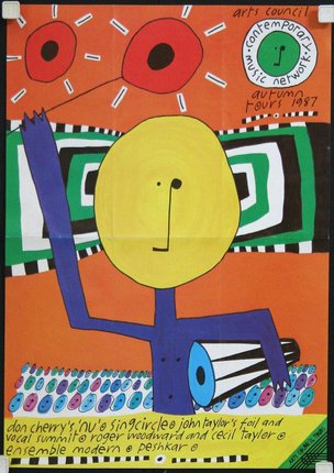 a poster of a man with a yellow sun