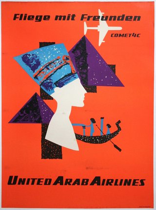 an orange poster with a man in a hat