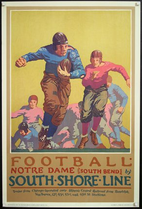 a poster of a football player running with a ball