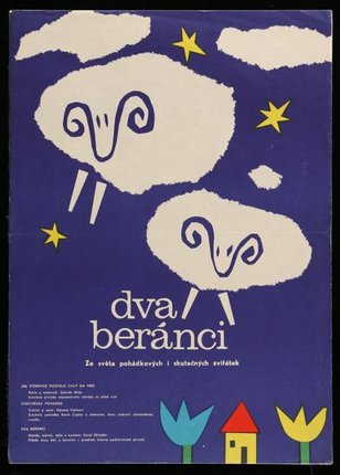 a poster with sheep and stars