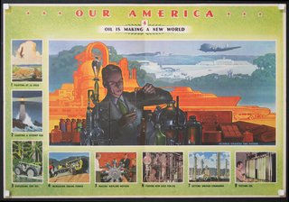 a poster with images of a man working in a factory