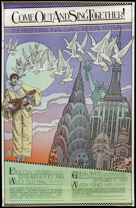 a poster with a clown playing a guitar