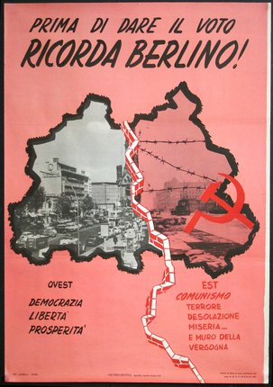 a poster with a map and a red and white map